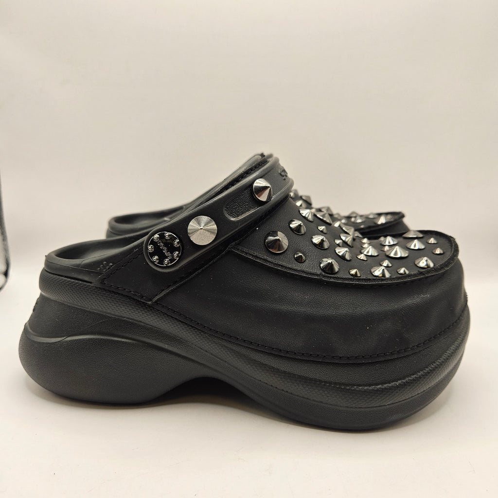 CROCS WOMEN'S 5 BAE STUDDED CLOG BLACK PLATFORM NWOB 211626-001
