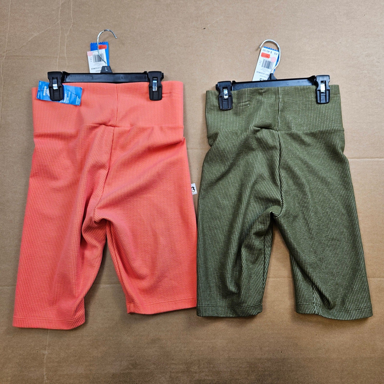 LOT OF 2 - ADIDAS ORIGINALS WOMEN'S (XS & S) RIBBED SHORT LEGGINGS GREEN CORAL