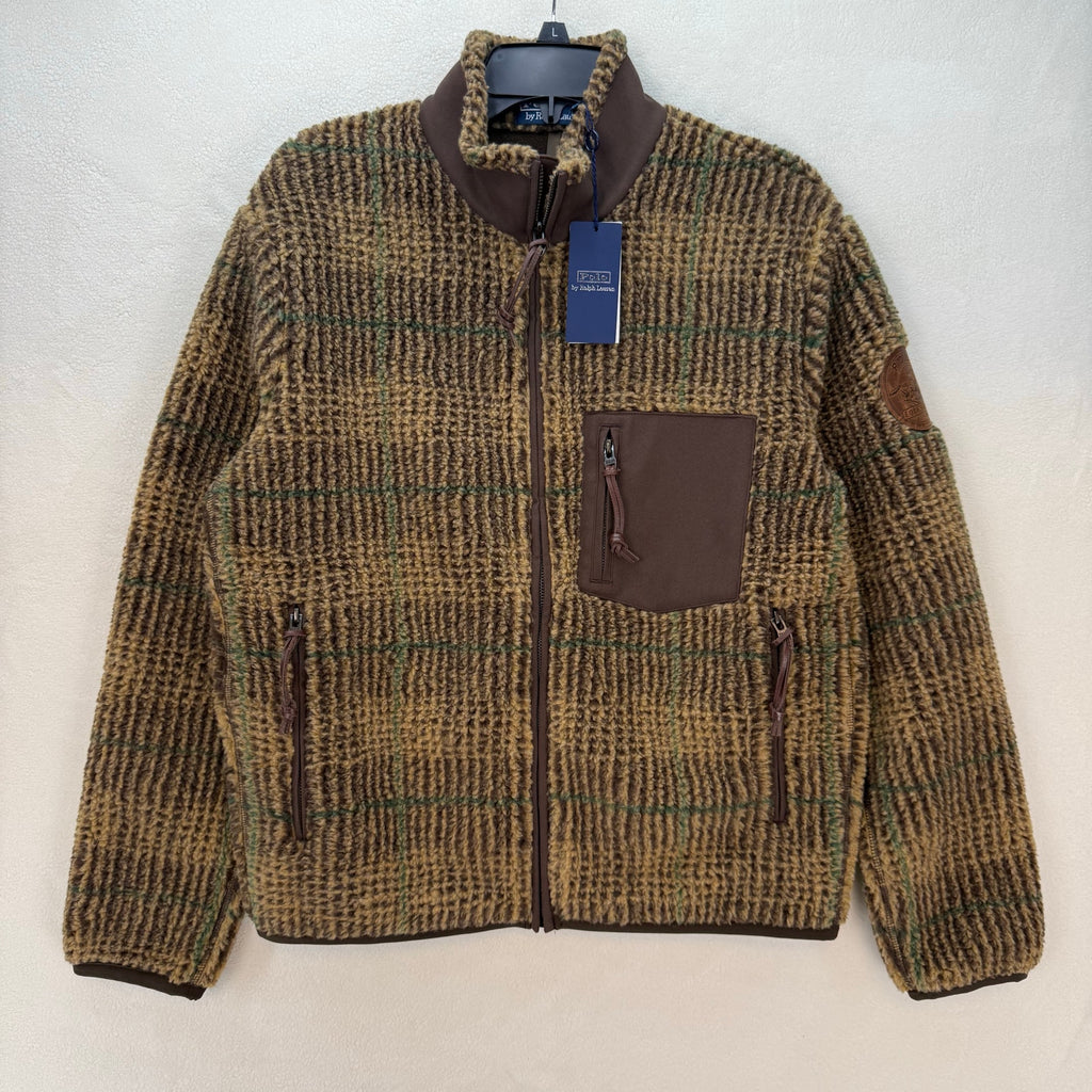 POLO RALPH LAUREN MEN'S MEDIUM BROWN GLEN PLAID PILE FLEECE JACKET