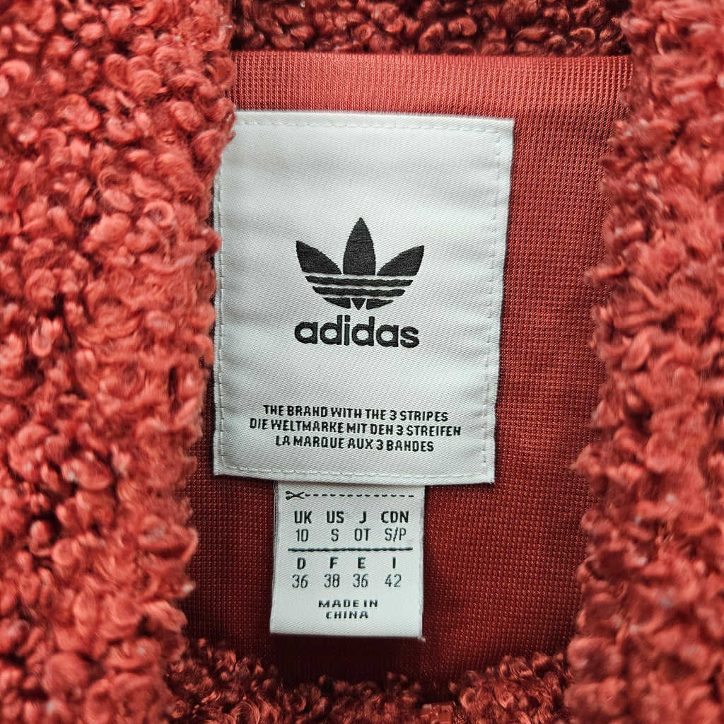 ADIDAS ORIGINALS WOMEN'S SMALL SHERPA FLEECE PULLOVER JACKET BURGUNDY HALF ZIP