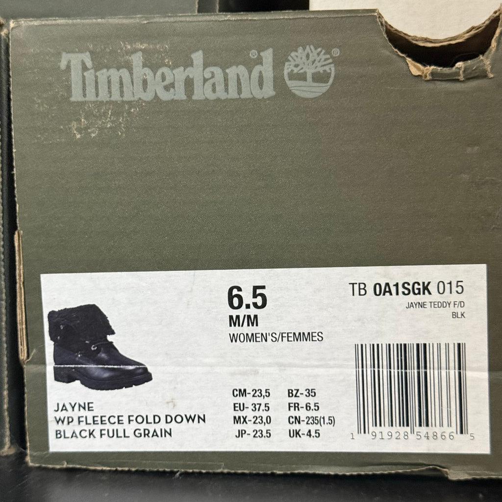 TIMBERLAND WOMEN'S 6.5 JAYNE WATERPROOF TEDDY FLEECE FOLD DOWN BOOT BLACK NIB