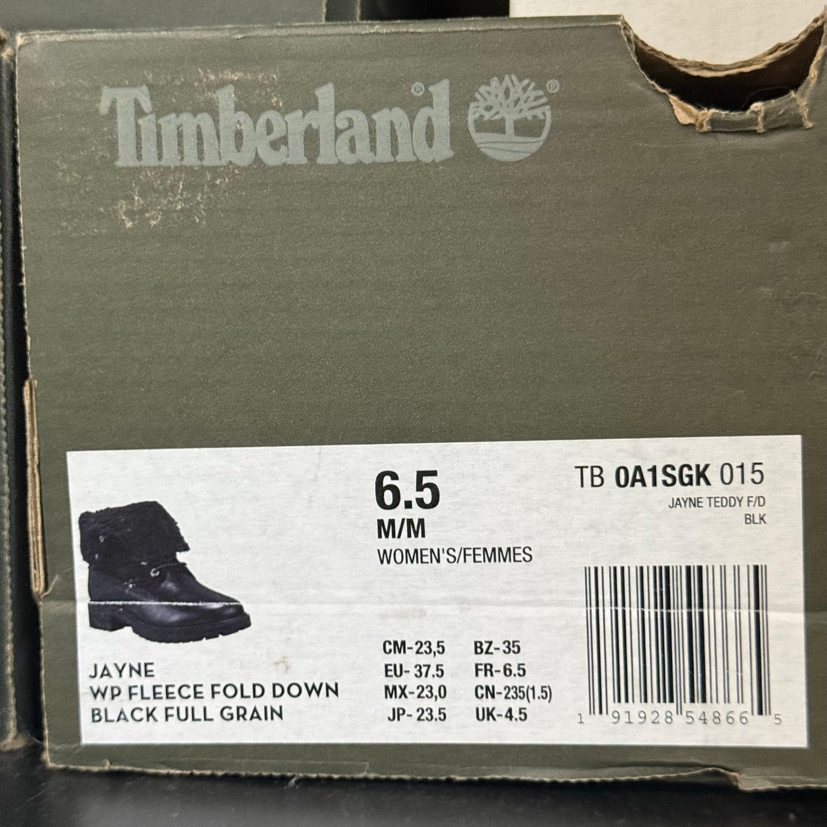 TIMBERLAND WOMEN'S 6.5 JAYNE WATERPROOF TEDDY FLEECE FOLD DOWN BOOT BLACK NIB