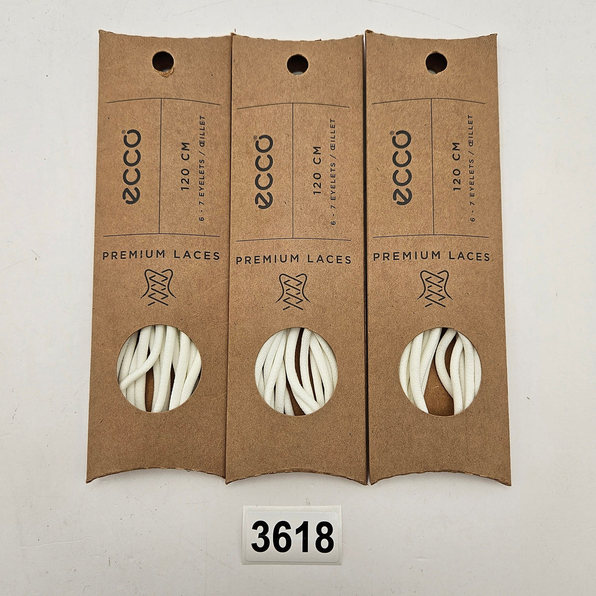 LOT OF 3 - ECCO PREMIUM LACES SPORTY ROUND 120CM WHITE 1X3PAIRS