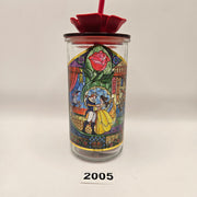 DISNEY BEAUTY AND THE BEAST GLASS TUMBLER W/ ROSE STRAW STAINED GLASS DESIGN NEW