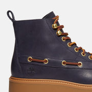 TIMBERLAND WOMEN'S 6 STONE STREET PLATFORM KILTIE BOOT DARK BLUE FULL GRAIN NIB