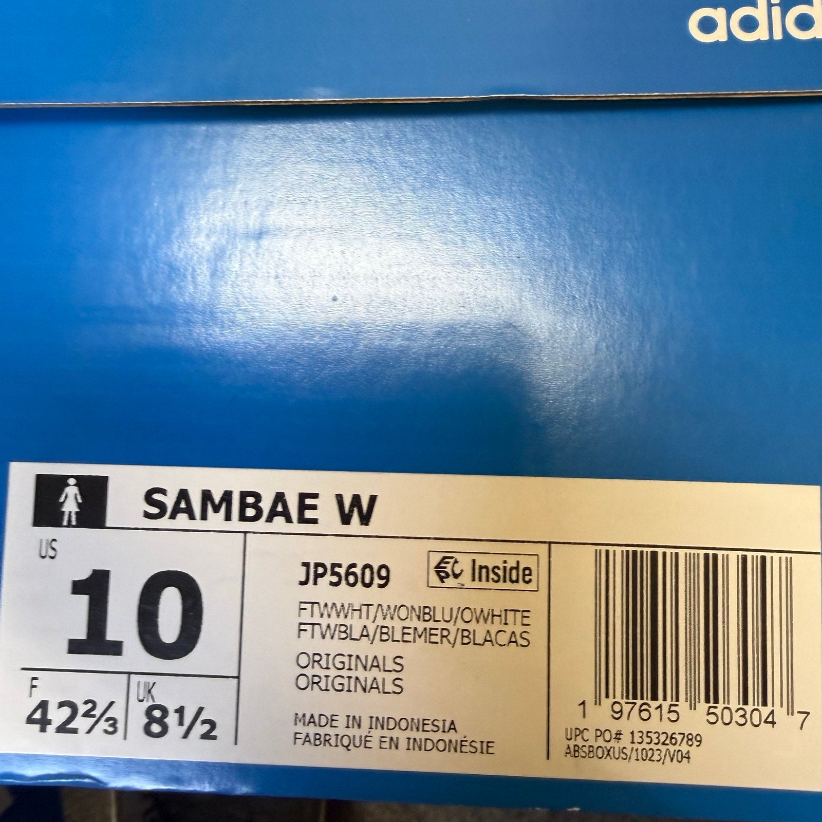 ADIDAS ORIGINALS WOMEN'S 10 SAMBAE WHITE WONDER BLUE JP5609 NWT
