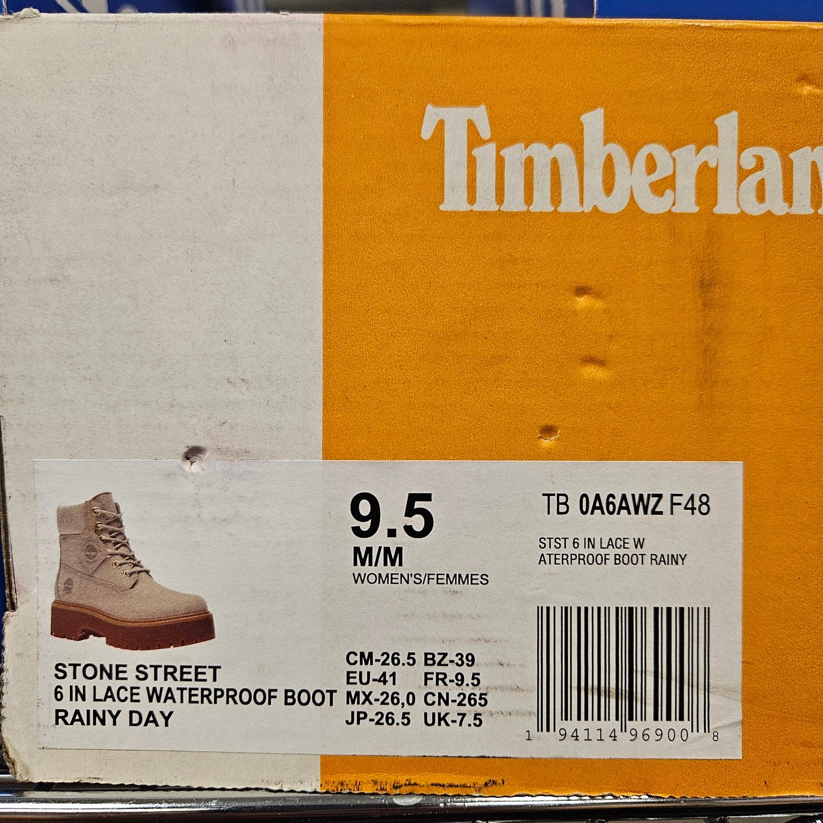 TIMBERLAND WOMEN'S 9.5 STONE STREET 6IN LACE WP BOOT RAINY DAY OFF WHITE GUM NIB