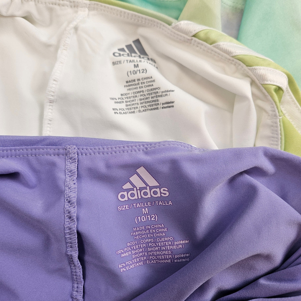 LOT OF 2 - ADIDAS GIRLS M TENNIS SKORT PURPLE TIE DYE ACTIVE SKIRTS NWOT