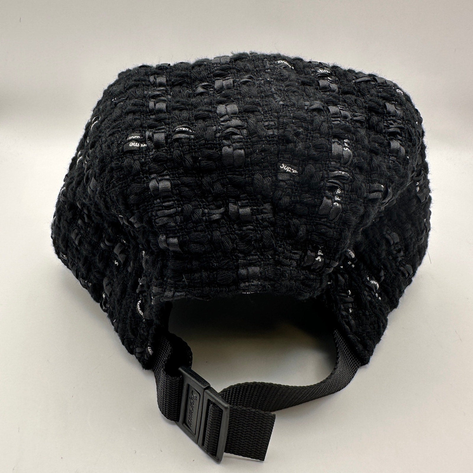 SUPREME BLACK TWEED CAMP CAP HAT BOX LOGO ADJUSTABLE MADE IN USA