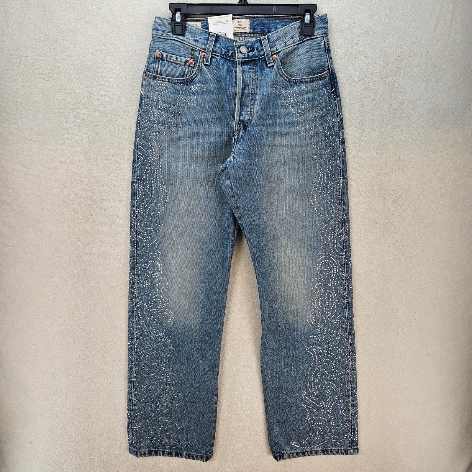 LEVI'S 501 X BEYONCE 90S STRAIGHT JEANS 26X30 WESTERN CRYSTAL NWT $150