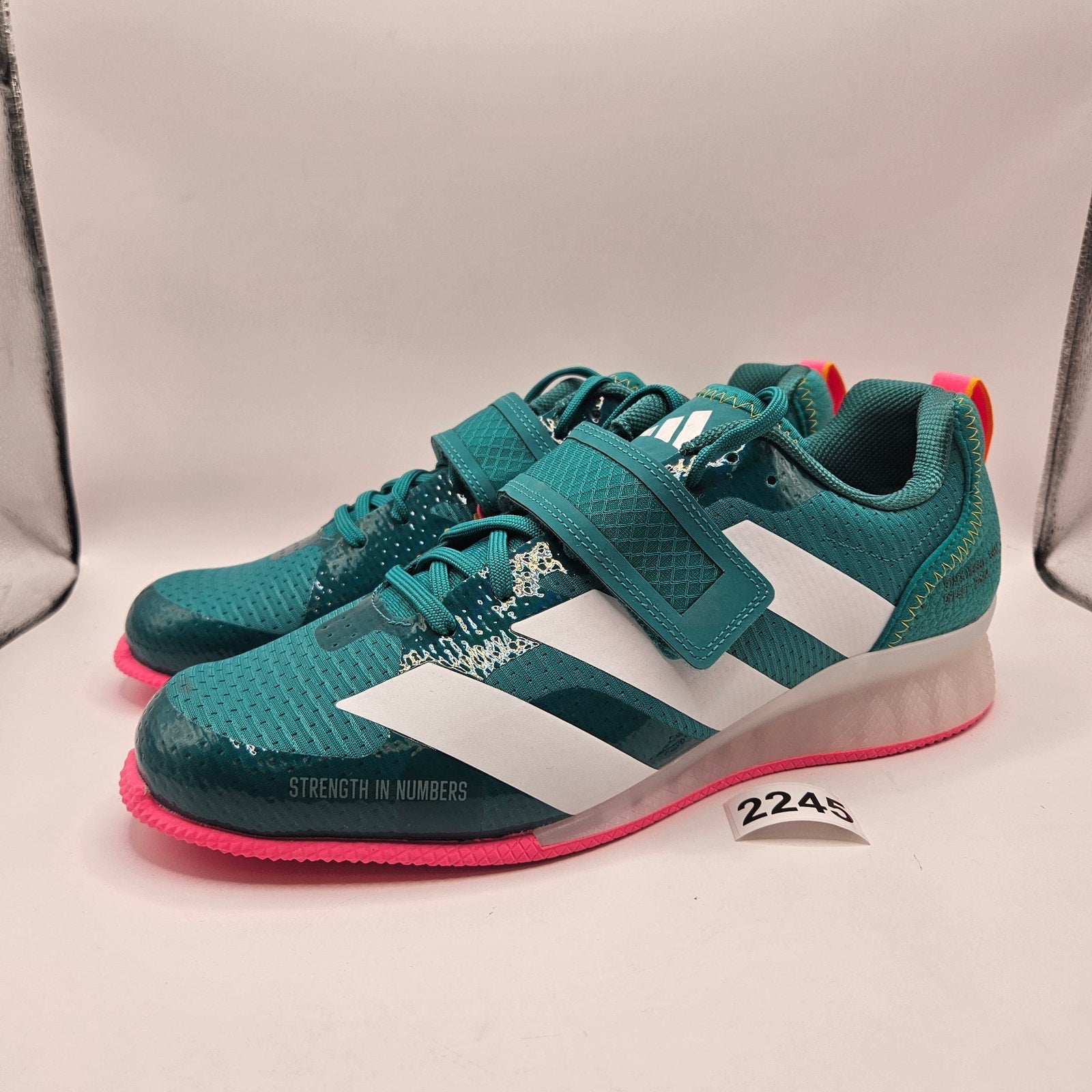 ADIDAS MEN'S 11 ADIPOWER WEIGHTLIFTING 3 SHOES TEAL WHITE PINK JP9871 NWOB