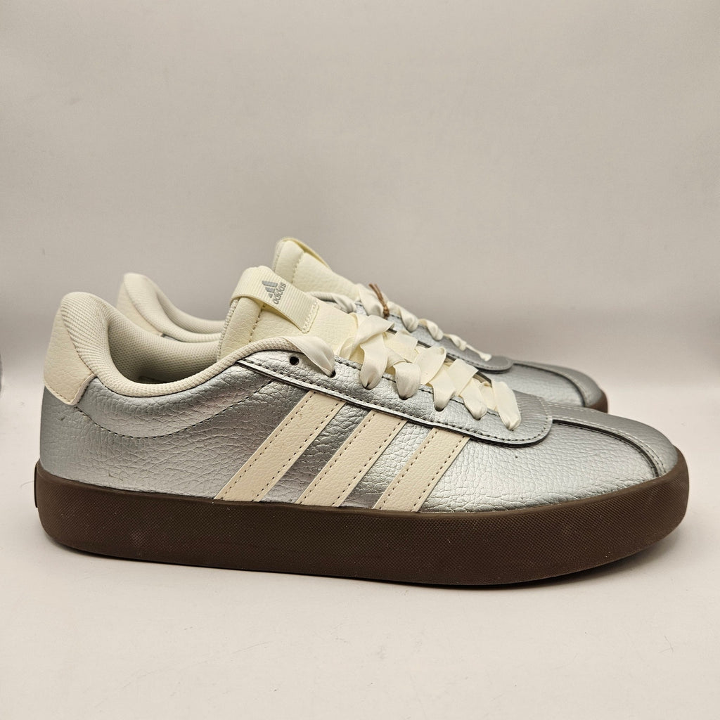 ADIDAS WOMEN'S 7 VL COURT 3.0 SILVER METALLIC GUM SOLE SNEAKER NWOB