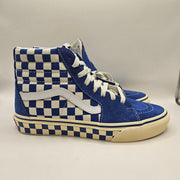 VANS WOMEN'S 8.5 SK8-HI CHECKERBOARD SIDEWALL CLASSIC BLUE SKATEBOARD NWOB