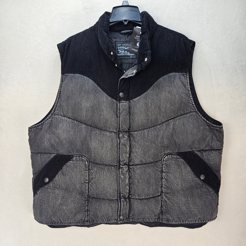 LEVI'S MEN'S XXL WILD WEST DENIM CORDUROY DOWN FILL VEST HAMILTON HEIGHTS BLACK