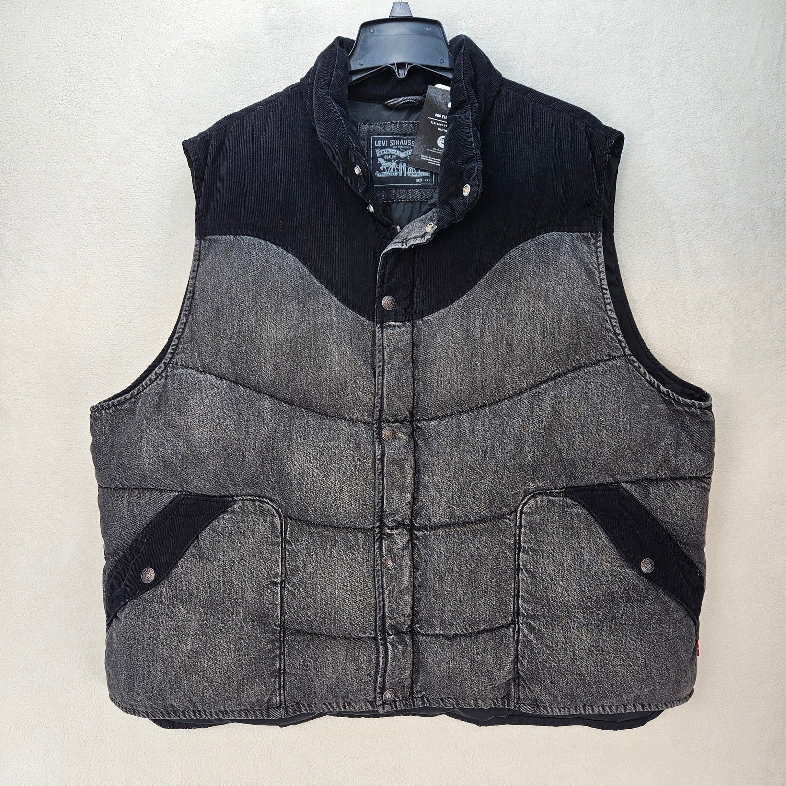 LEVI'S MEN'S XXL WILD WEST DENIM CORDUROY DOWN FILL VEST HAMILTON HEIGHTS BLACK