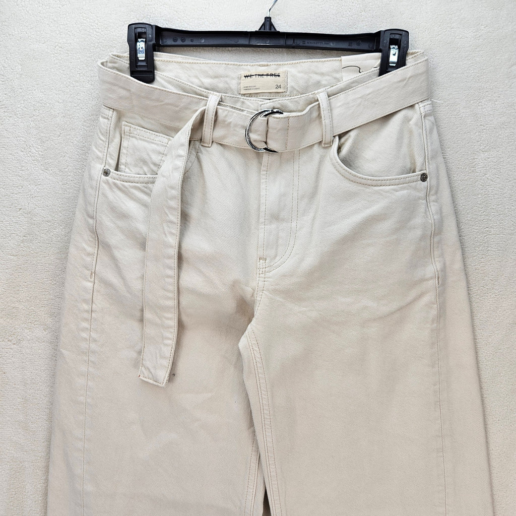 FREE PEOPLE WE THE FREE WOMEN'S 24 WIDE LEG DENIM PANTS WHITE W/ BELT NWOT