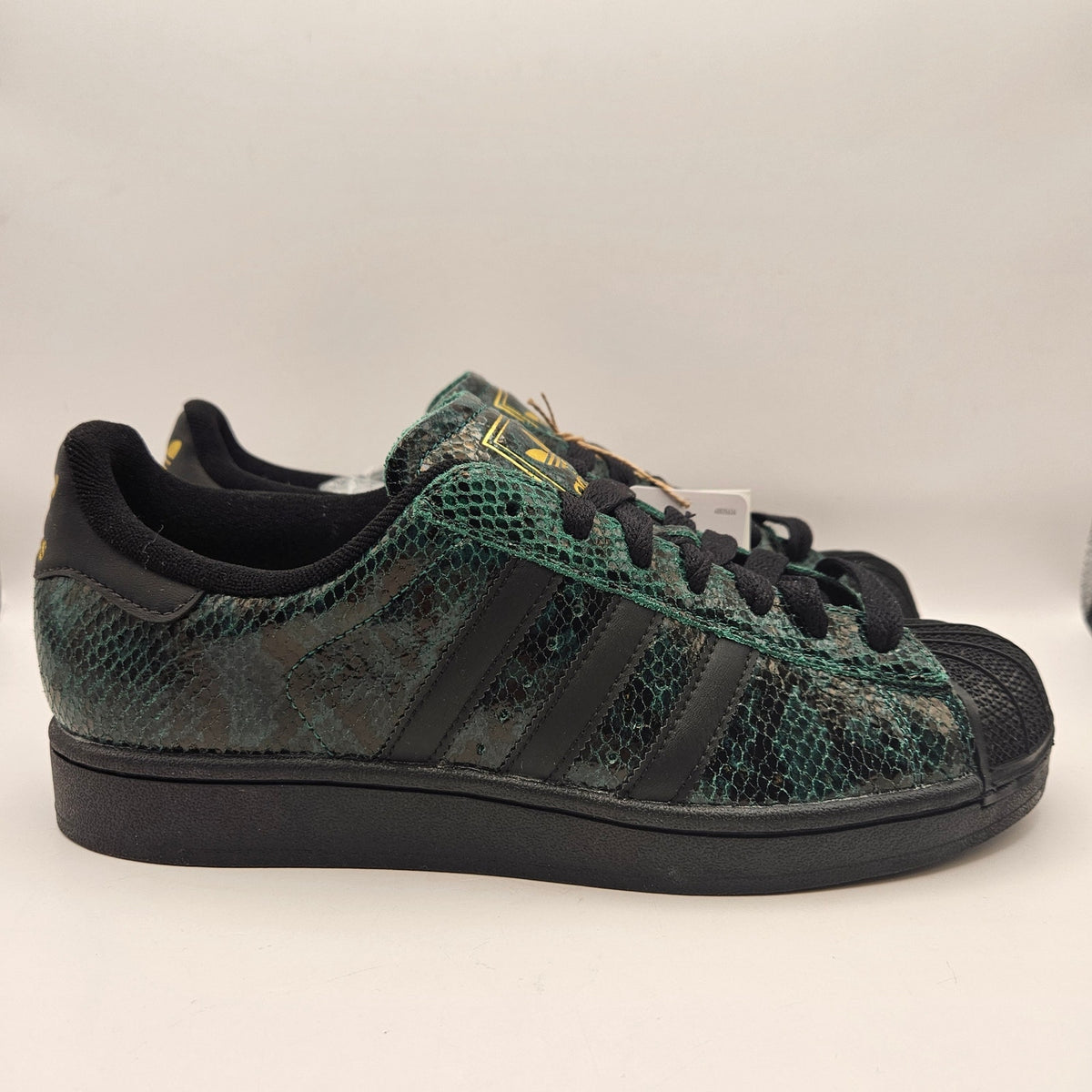 ADIDAS ORIGINALS WOMEN'S 9 SUPERSTAR BLACK GREEN SNAKESKIN SHELL TOE NWOB