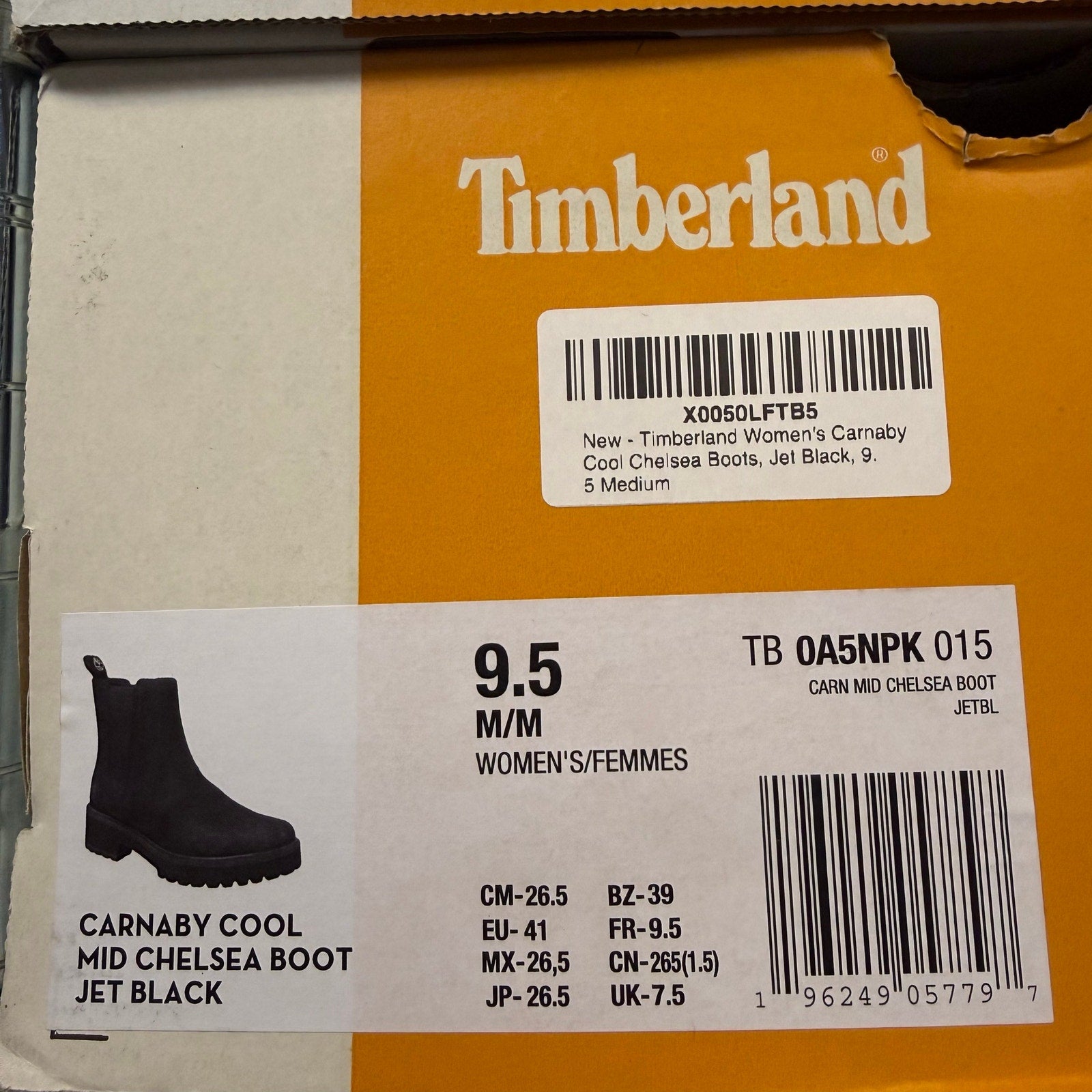 TIMBERLAND WOMEN'S 9.5 CARNABY COOL MID CHELSEA BOOT JET BLACK NIB