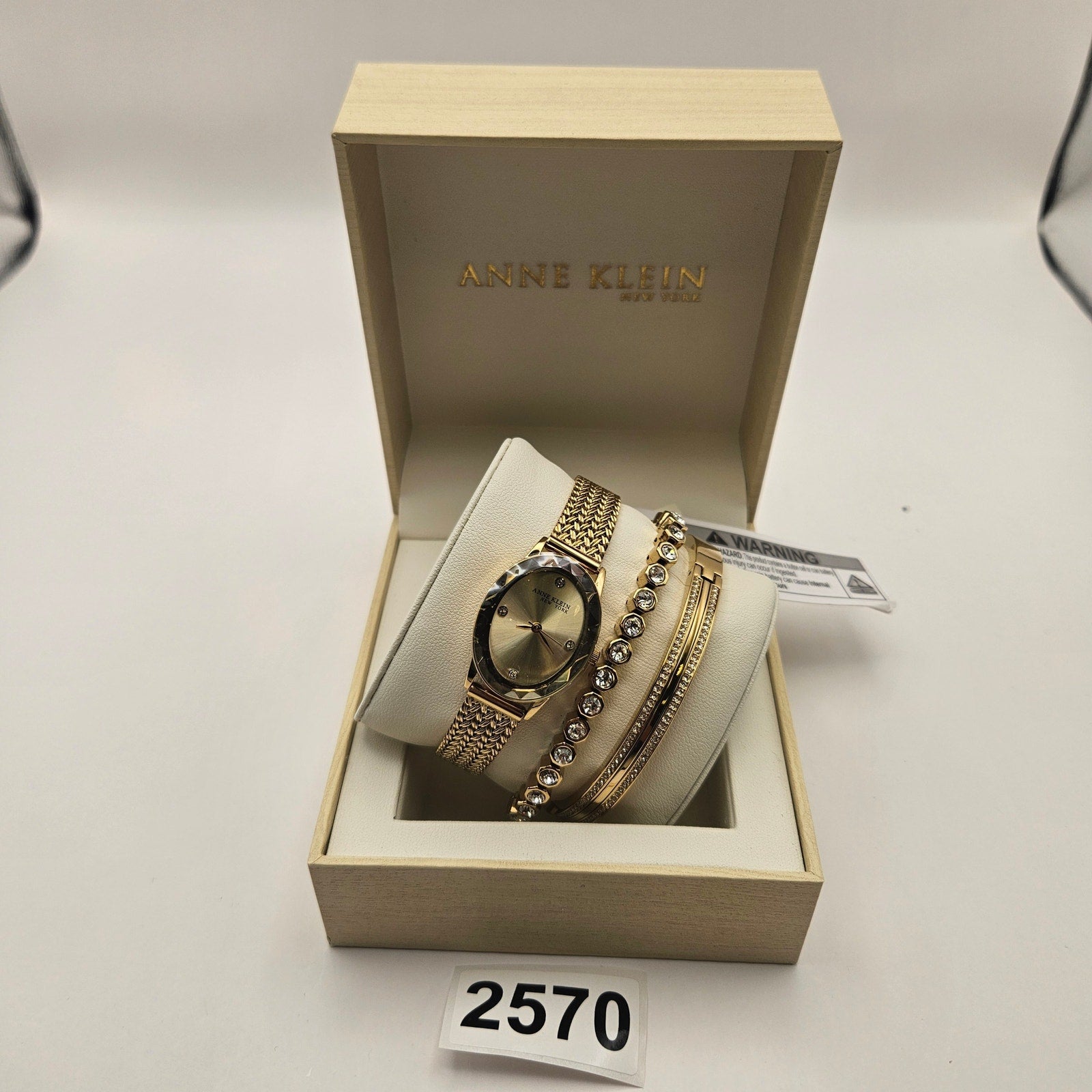 ANNE KLEIN NEW YORK CRYSTAL ACCENTED BANGLE WOMEN'S WATCH & BRACELET 12/7786GPST