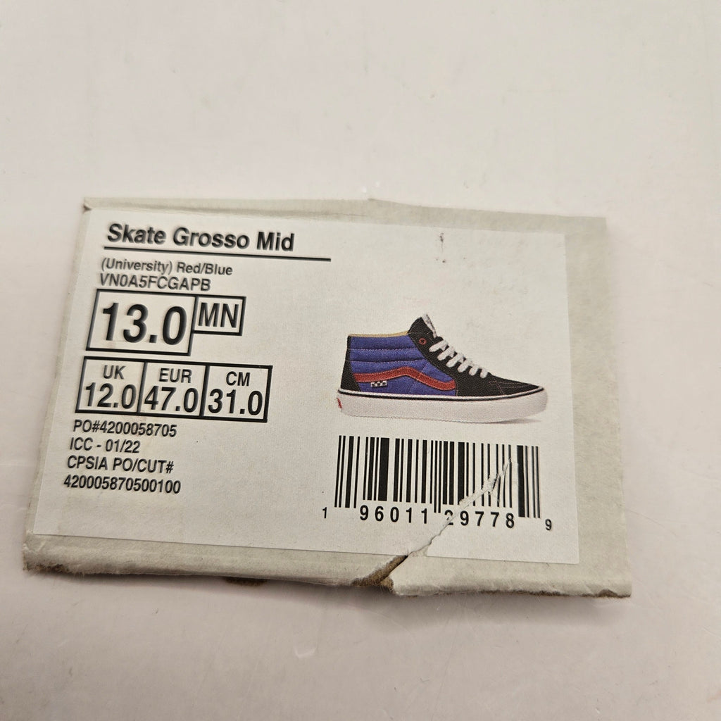 VANS MEN'S 13 SKATE GROSSO MID UNIVERSITY SKATE SNEAKER NWOB