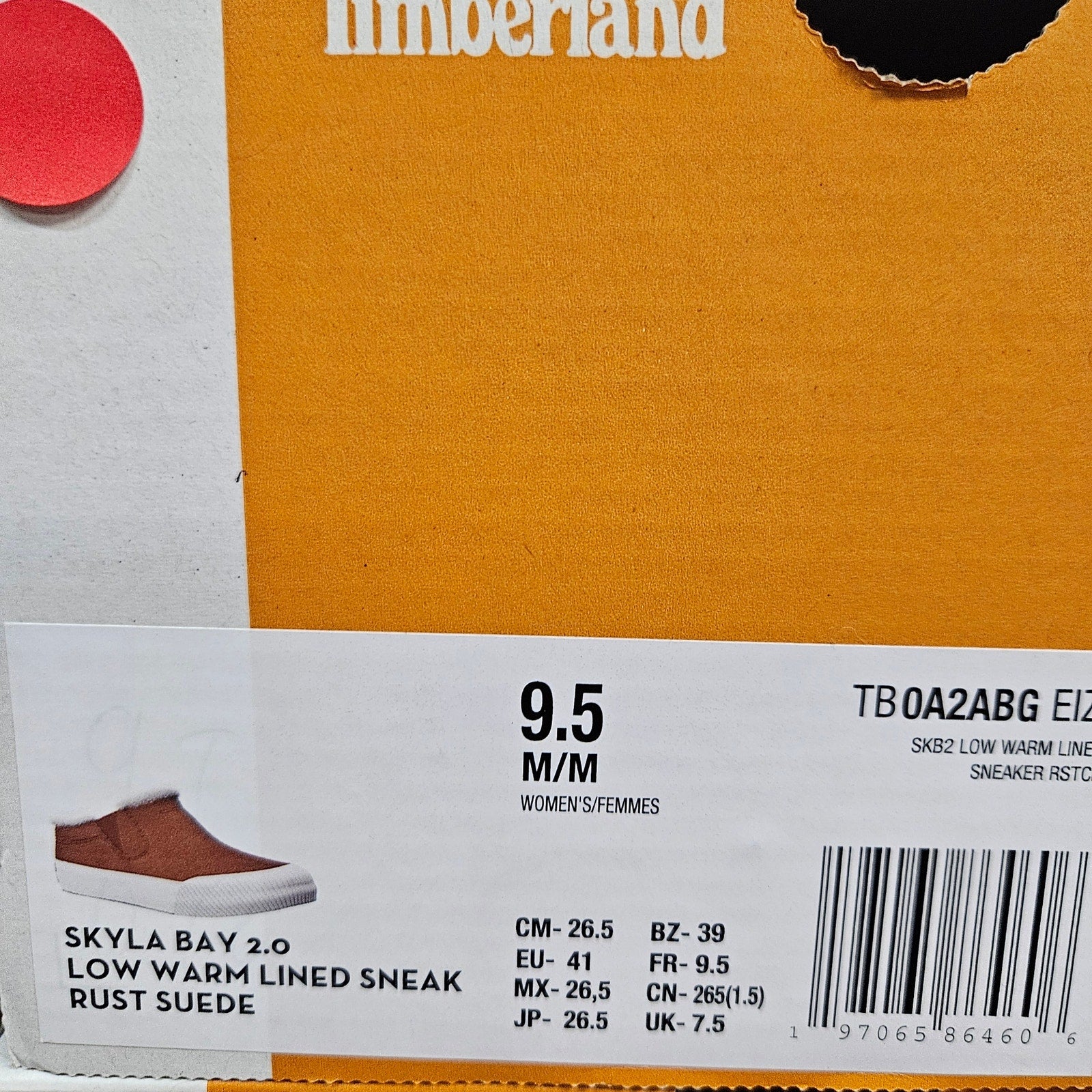 TIMBERLAND WOMEN'S 9.5 SKYLA BAY 2.0 LOW WARM LINED SNEAK RUST SUEDE NIB