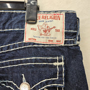 TRUE RELIGION MEN'S 40 VINNY ULTRA BAGGY ROPE STITCH JACKKNIFE DARK WASH SHORTS