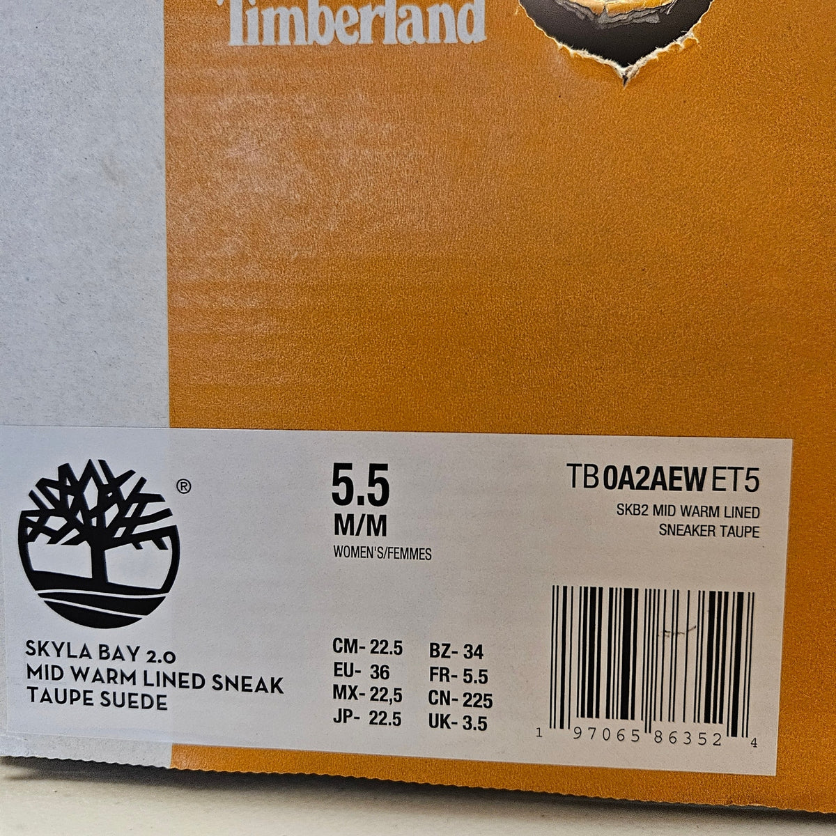 TIMBERLAND WOMEN'S 5.5 SKYLA BAY 2.0 MID WARM LINED SNEAKER TAUPE SUEDE NIB