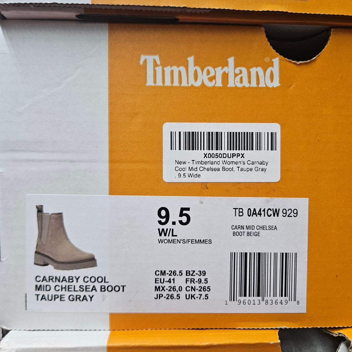 TIMBERLAND WOMEN'S 9.5 WIDE CARNABY COOL MID CHELSEA BOOT TAUPE GRAY TB0A41CW929