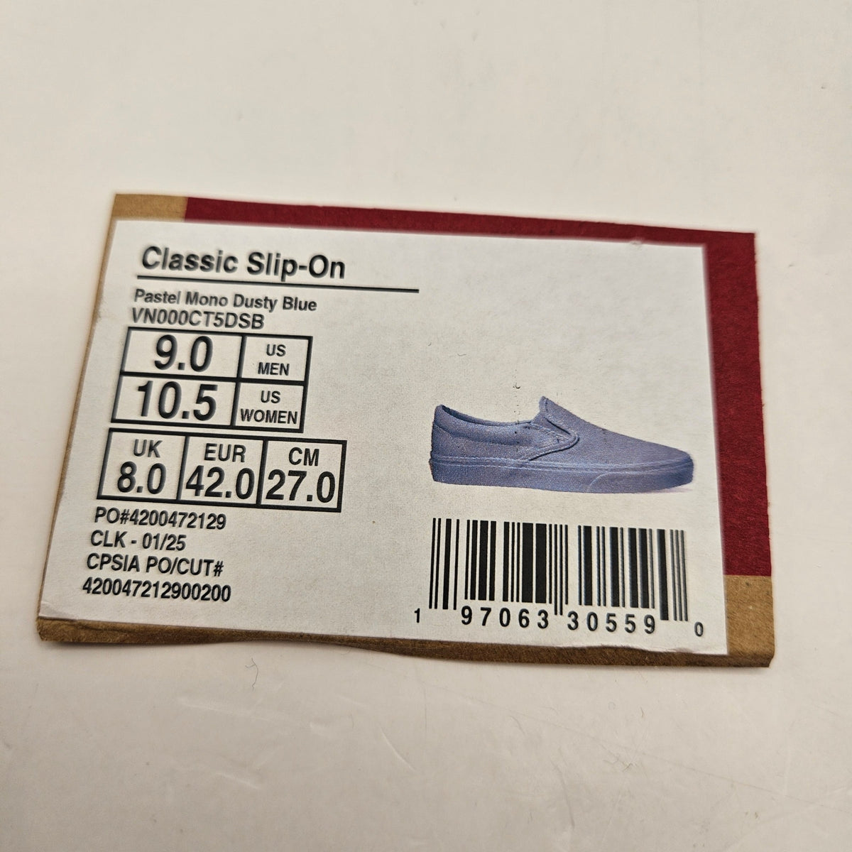 VANS MEN'S 9 CLASSIC SLIP ON PASTEL MONO DUSTY BLUE NWOB