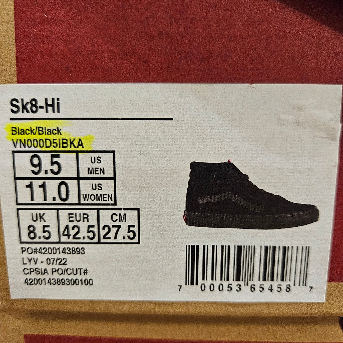 VANS MEN'S 9.5 SK8-HI TRIPLE BLACK SUEDE HI TOP SNEAKER VN000D5IBKA NIB