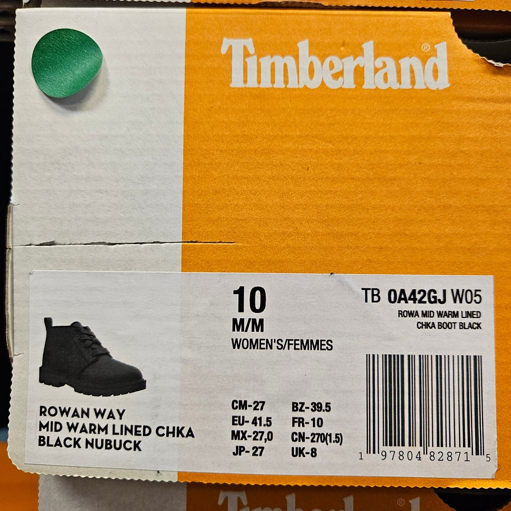 TIMBERLAND WOMEN'S 10 ROWAN WAY WARM LINED CHUKKA BOOT BLACK NUBUCK NIB