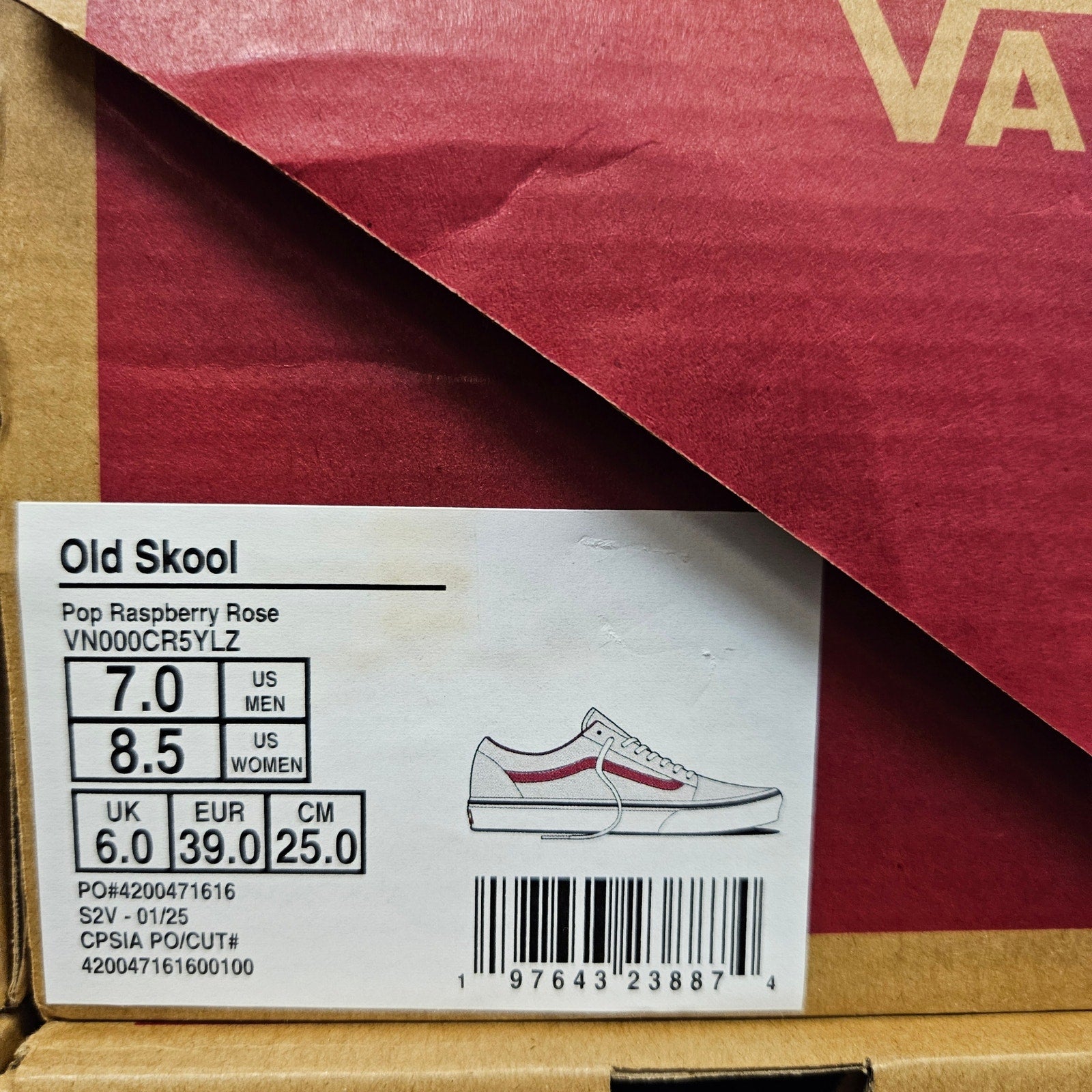 VANS WOMEN'S 8.5 OLD SKOOL POP RASPBERRY ROSE LOW TOP SNEAKER WHITE PINK NIB