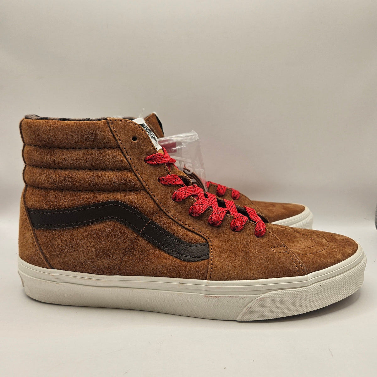 VANS MEN'S 8 SK8 HI PIG SUEDE PLAID GLAZED GINGER BROWN NWOB