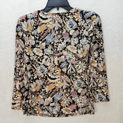 LAUREN RALPH LAUREN WOMEN'S SMALL FLORAL BIRD PRINT RUCHED NECK 3/4 SLEEVE TOP