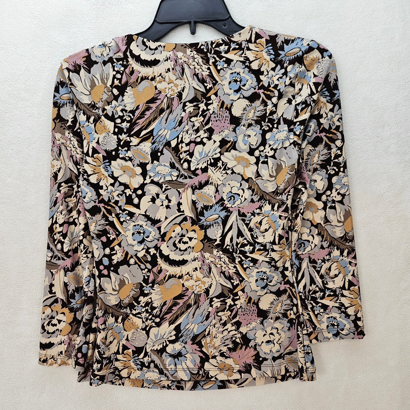 LAUREN RALPH LAUREN WOMEN'S SMALL FLORAL BIRD PRINT RUCHED NECK 3/4 SLEEVE TOP