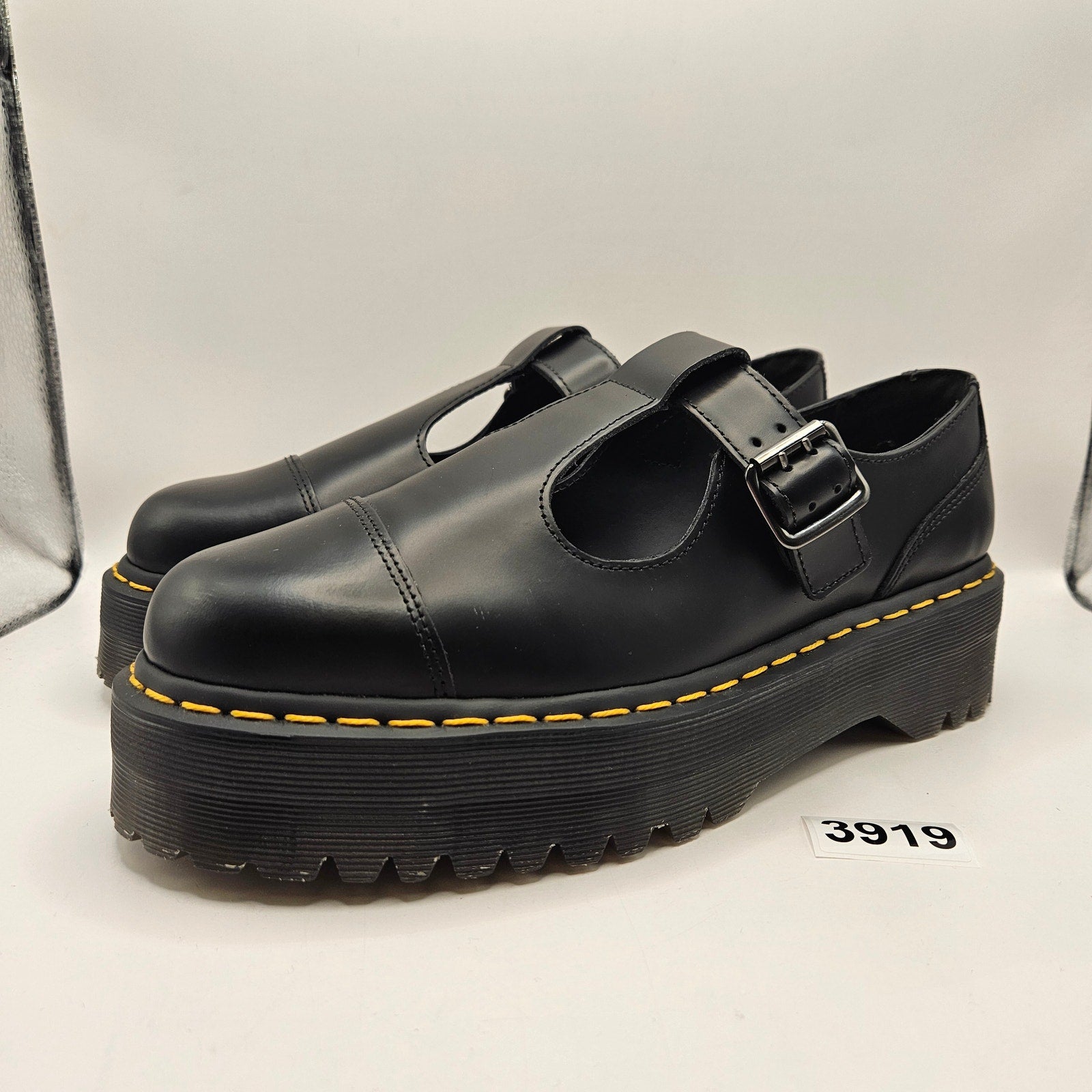DR MARTENS WOMEN'S 11 BETHAN MARY JANE BLACK PLATFORM T-BAR POLISHED LEATHR NWOB