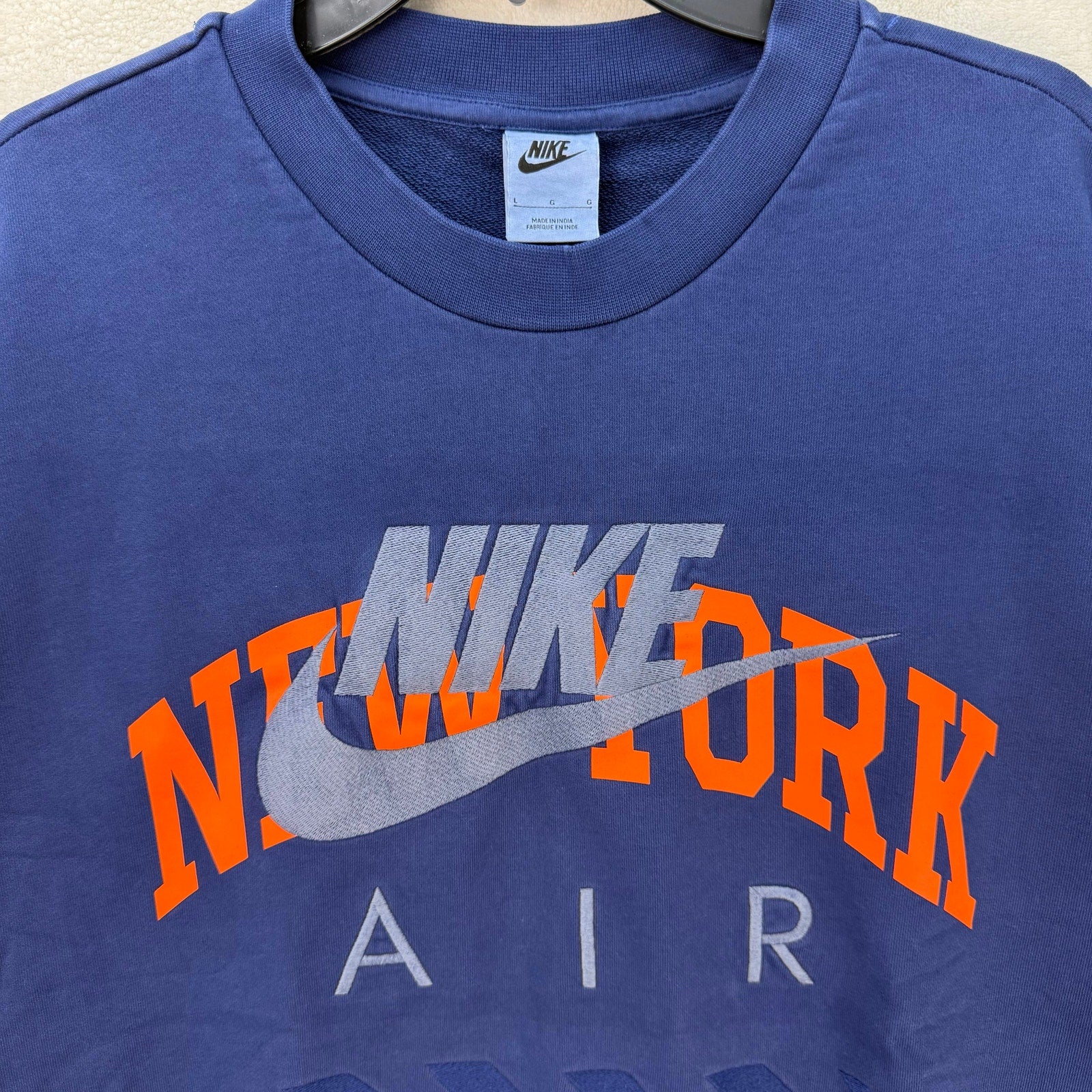 NIKE AIR MEN'S LARGE NEW YORK CREW NECK SWEATSHIRT BLUE HQ1101-492