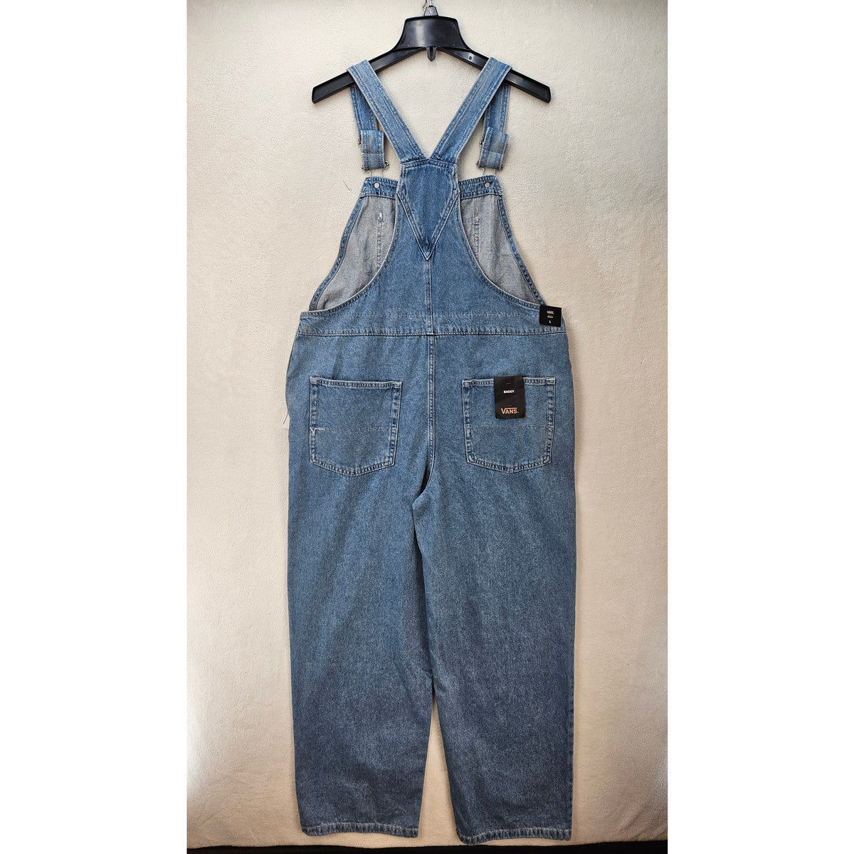 VANS SIZE LARGE SIRELLE OVERALLS BLUE DENIM RELAXED FIT COTTON MEDIUM WASH