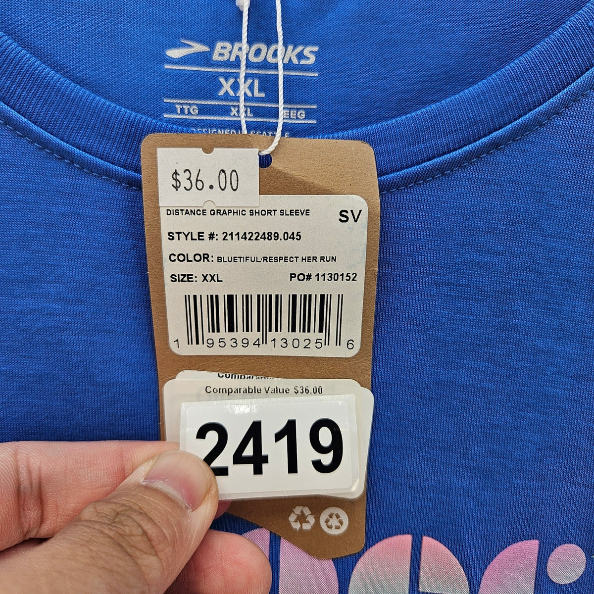 BROOKS WOMEN'S XXL DISTANCE GRAPHIC SHORT SLEEVE BLUE TEE RESPECT HER RUN NWT