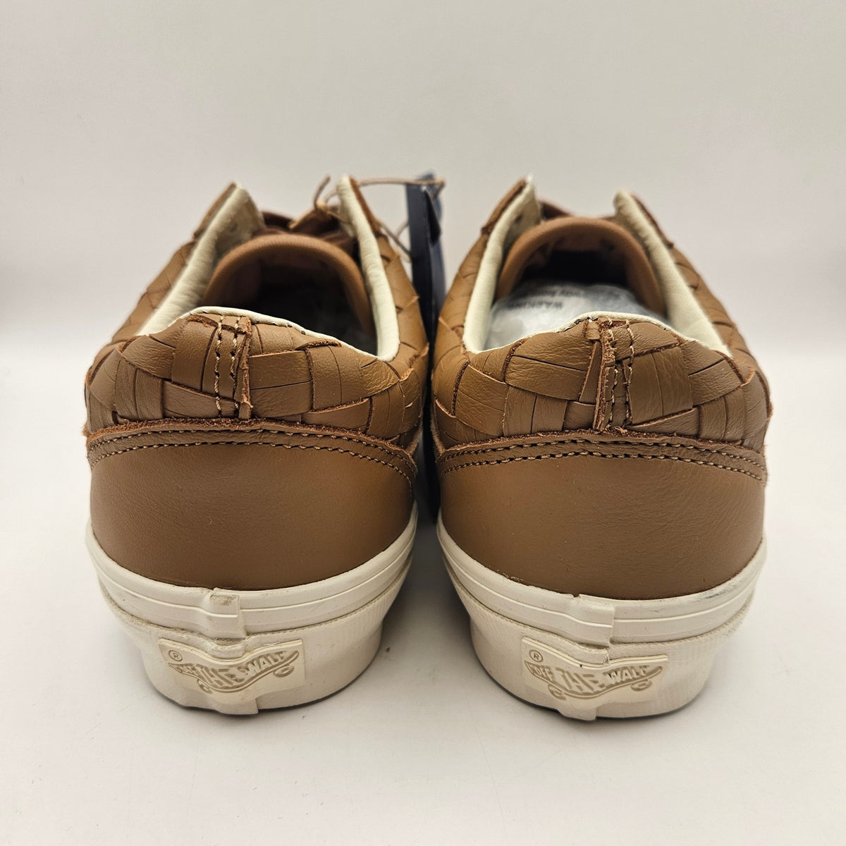 VANS M7.5 W9 OLD SKOOL LX WOVEN LEATHER TAN WHITE SNEAKERS NWOB
