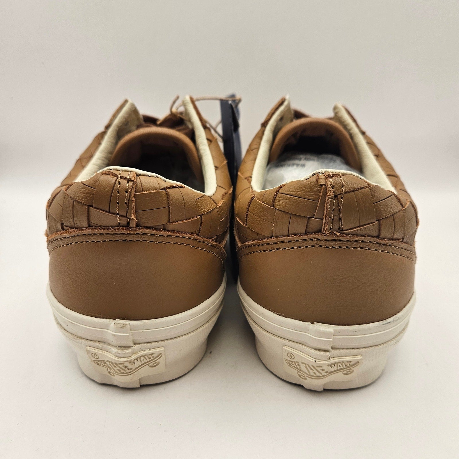 VANS M7.5 W9 OLD SKOOL LX WOVEN LEATHER TAN WHITE SNEAKERS NWOB