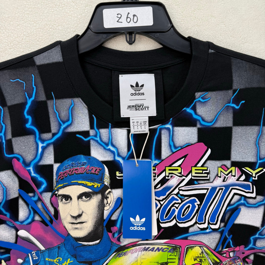 ADIDAS X JEREMY SCOTT MEN'S SMALL NASCAR RALLY CAR BLACK TSHIRT HG6512