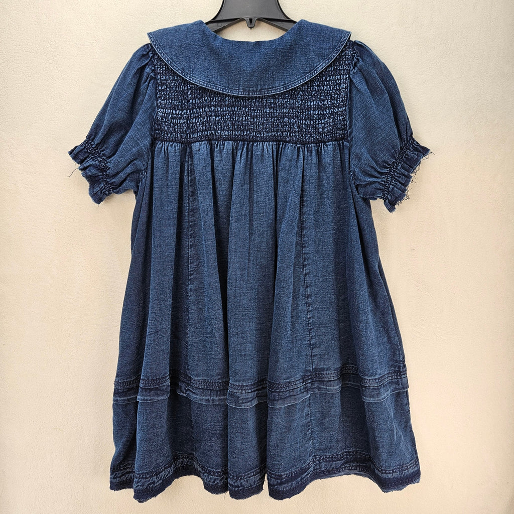PILCRO ANTHROPOLOGIE XL DENIM BABYDOLL DRESS PETER PAN COLLAR SMOCKED PUFF NWT