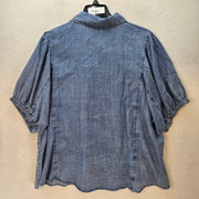 WORKSHOP WOMEN'S 3XL OVERSIZED BLOUSE 100% LYOCELL LIGHT BLUE WASH COLLAR STAINS