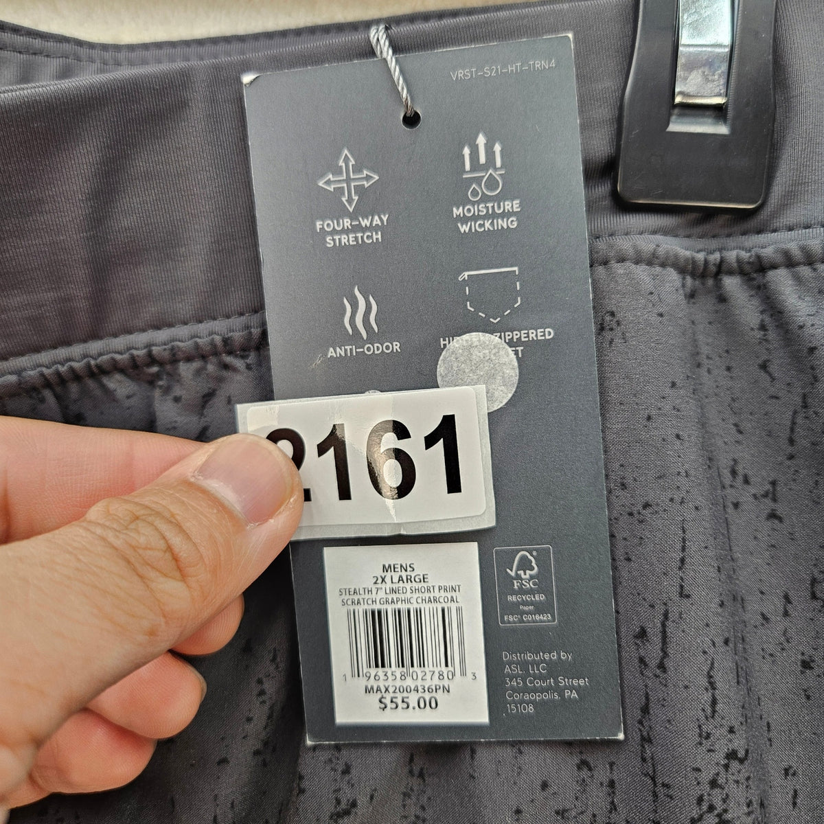 VRST MEN'S XXL 7 IN INSEAM LINED PRINT SCRATCH GRAPHIC CHARCOAL NWT