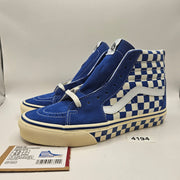 VANS WOMEN'S 9.5 SK8-HI CHECKERBOARD SIDEWALL CLASSIC BLUE SKATEBOARD NWOB