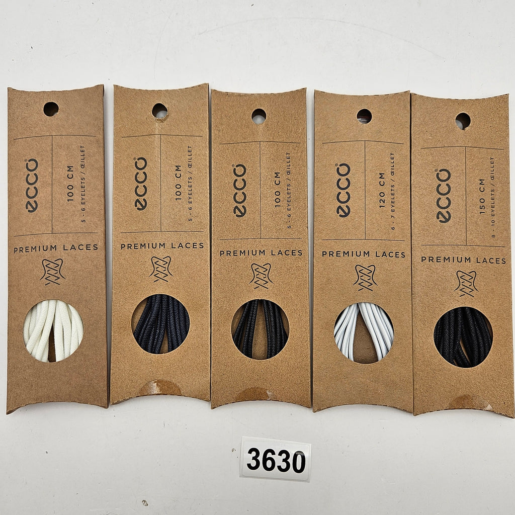 LOT OF 5 - ECCO PREMIUM LACES 100/120/150CM BLACK/MARINE/WHITE ROUND NIB 5 PAIRS
