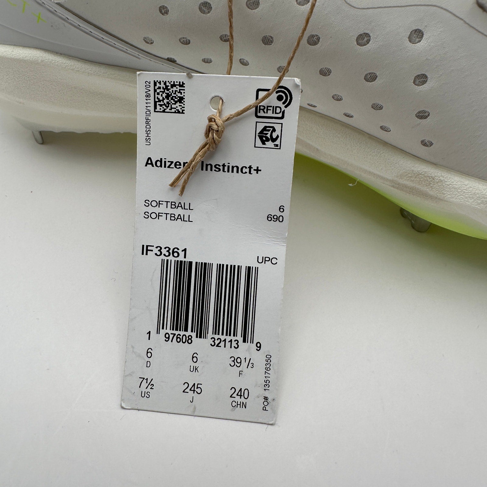 Adidas Adizero Instinct+ Softball Cleats Wms 7.5 White/Neon