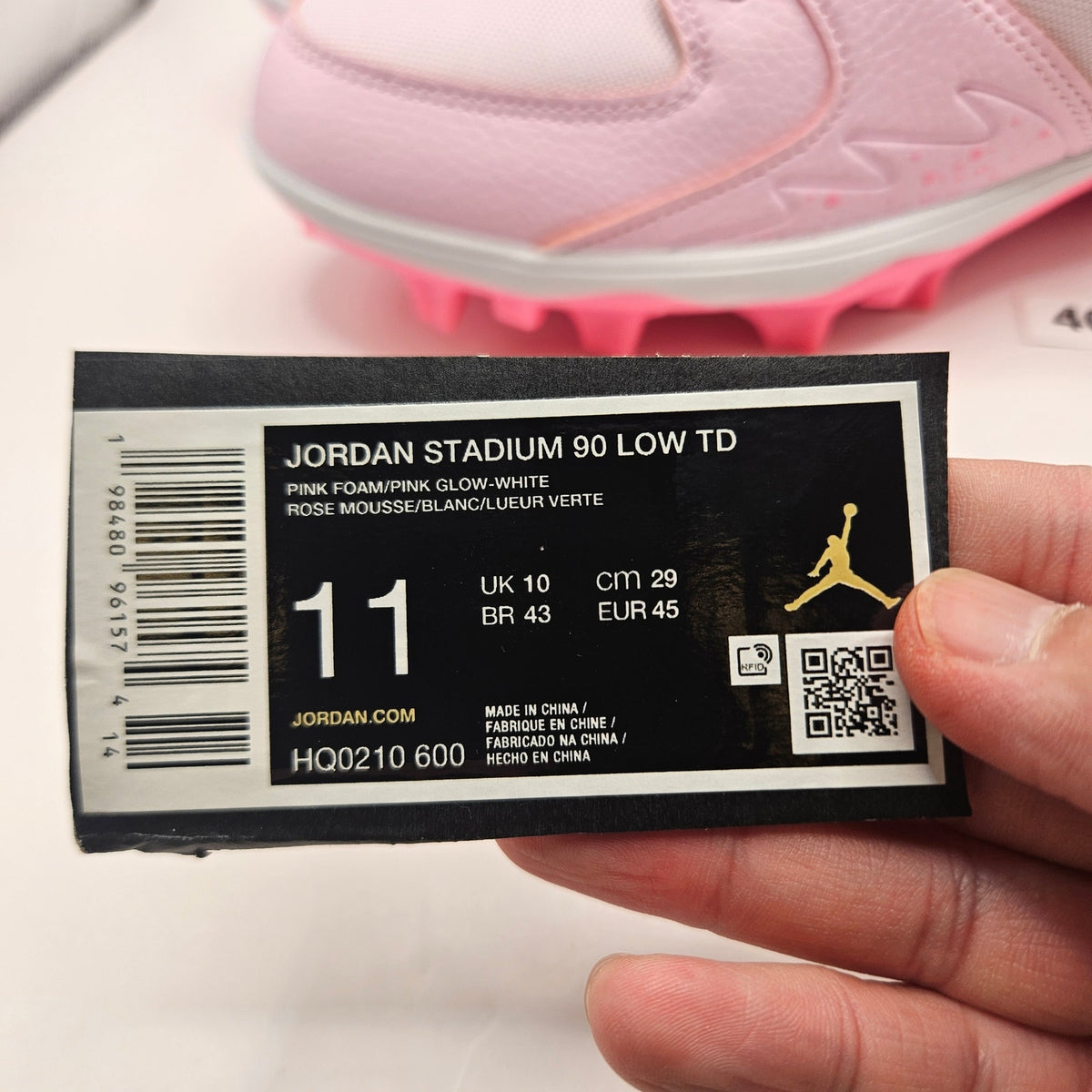 NIKE JORDAN MEN'S 11 STADIUM 90 LOW TD FOOTBALL CLEATS PINK FOAM NWOB HQ0210-600