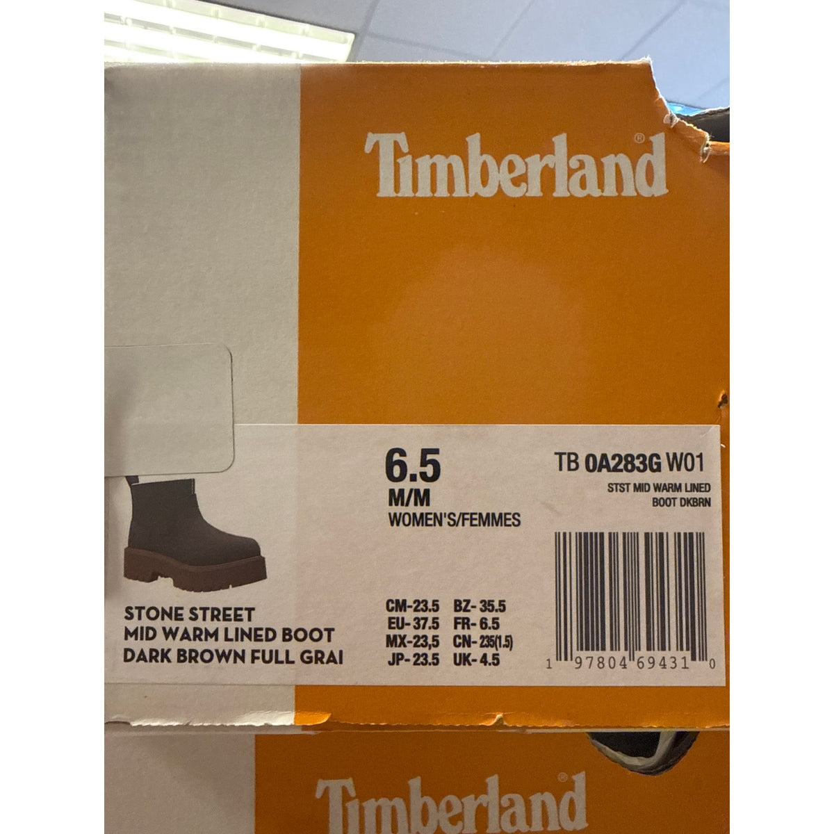 TIMBERLAND WOMEN'S 6.5 STONE STREET MID WARM LINED BOOT DK BROWN FULL GRAIN NIB